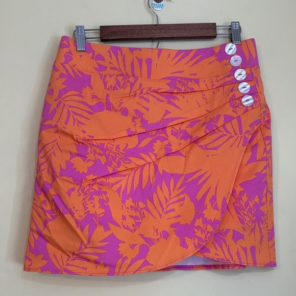 Ella Rafaella Pants - Ella Rafaella | Orange Purple Tropical Tulip Hem Button Pull On Skort Skirt M